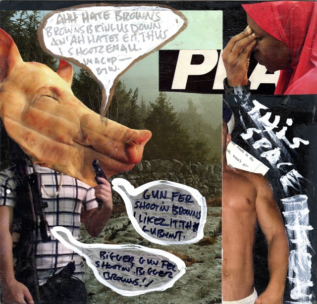 Mixed media collage on cardboard, 2015