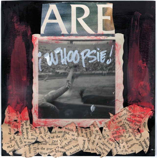 Mixed media collage featuring an old photograph of a matador being upended by a bull